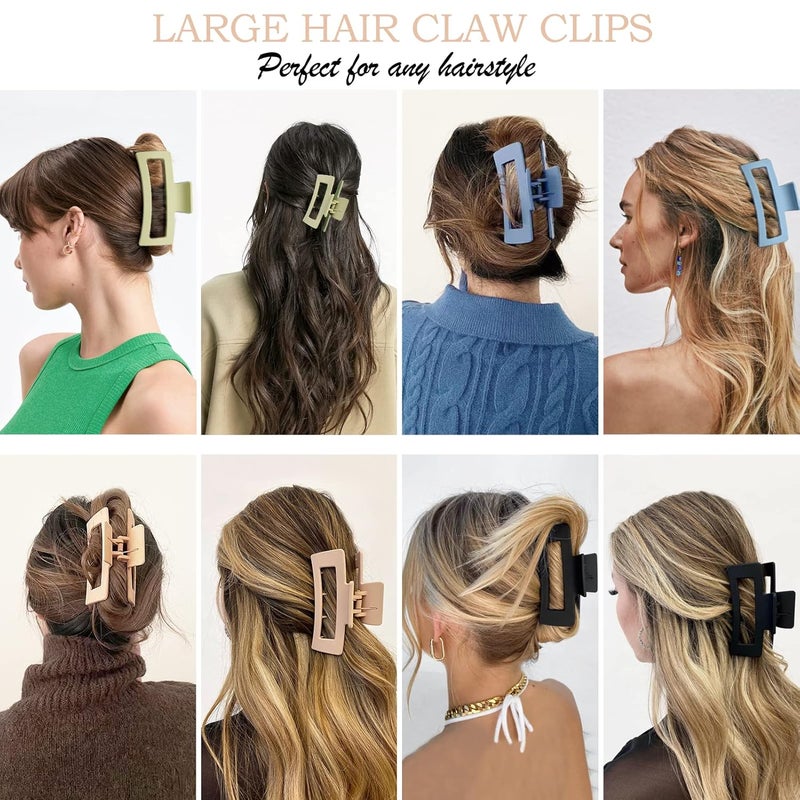 JANFUN Large Hair Claw Clips 12 Pack, Flower Hair Clips for Thin Hair, Big Square Matte Strong hold for Thick Hair, 3 Styles Hair Clips for Women Thick Hair 4 Colors - Image 4